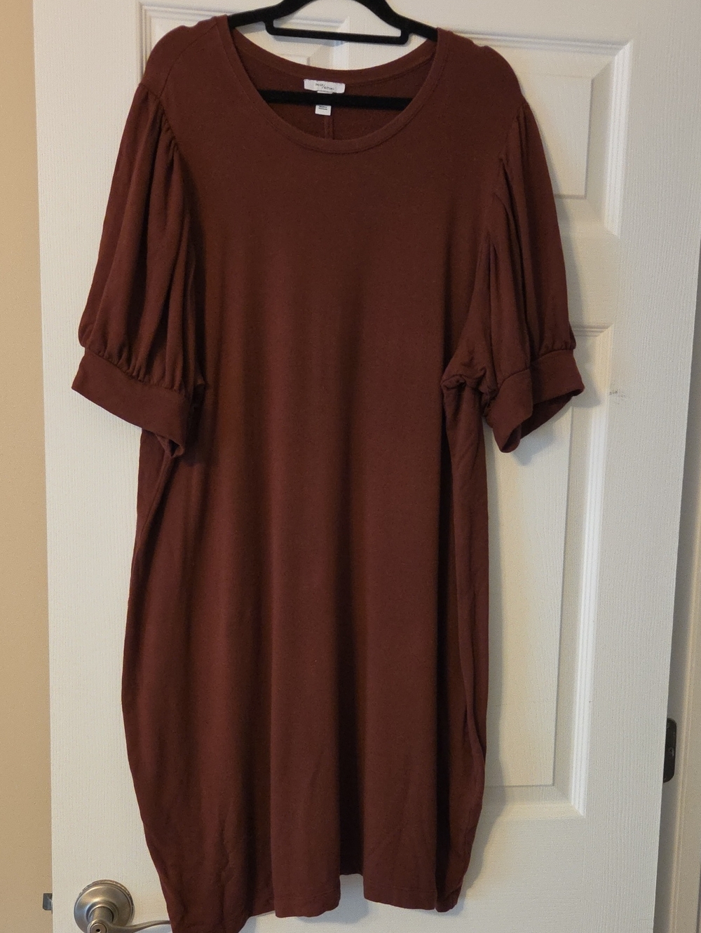 Daily Ritual Rust Brown Puff-Sleeve Midi Dress